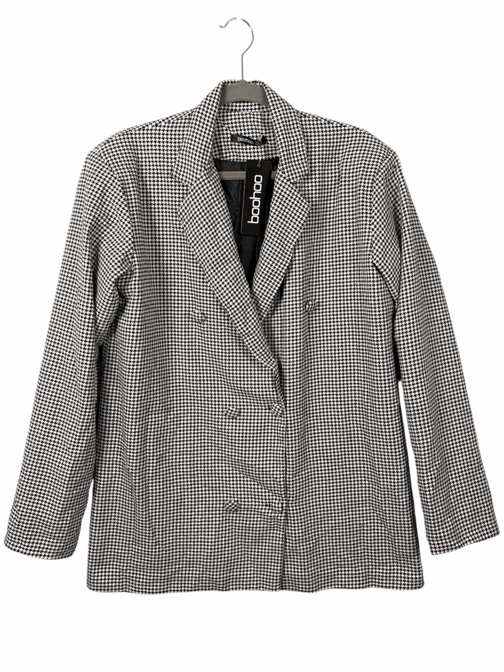 Boohoo Houndstooth Oversized Double Breasted Blazer Black White US 6